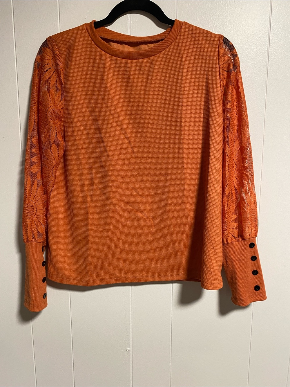 SHEIN Orange Lace-Sleeve Long Sleeve Top